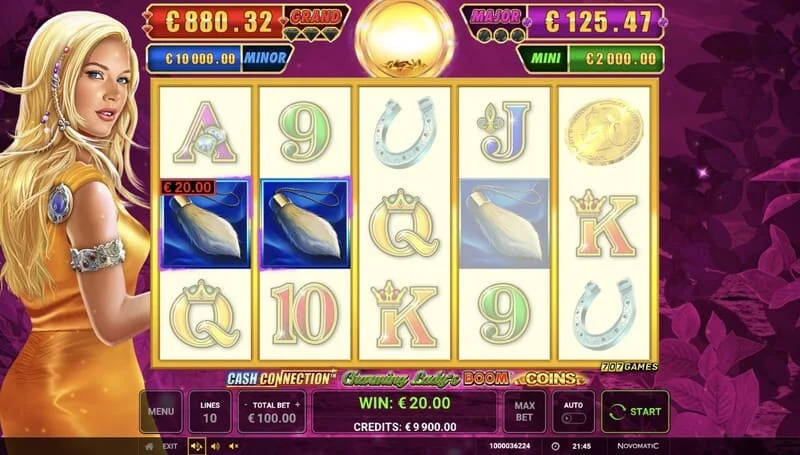 Cash Connection - Charming Lady's Boom Coins - Layar dasar dengan kemenangan garis