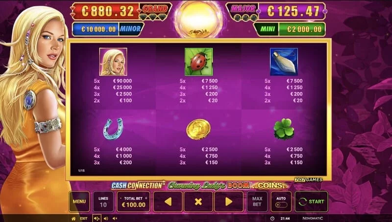Cash Connection - Charming Lady's Boom Coins - Boom Spins mini-game di kisi yang diperluas